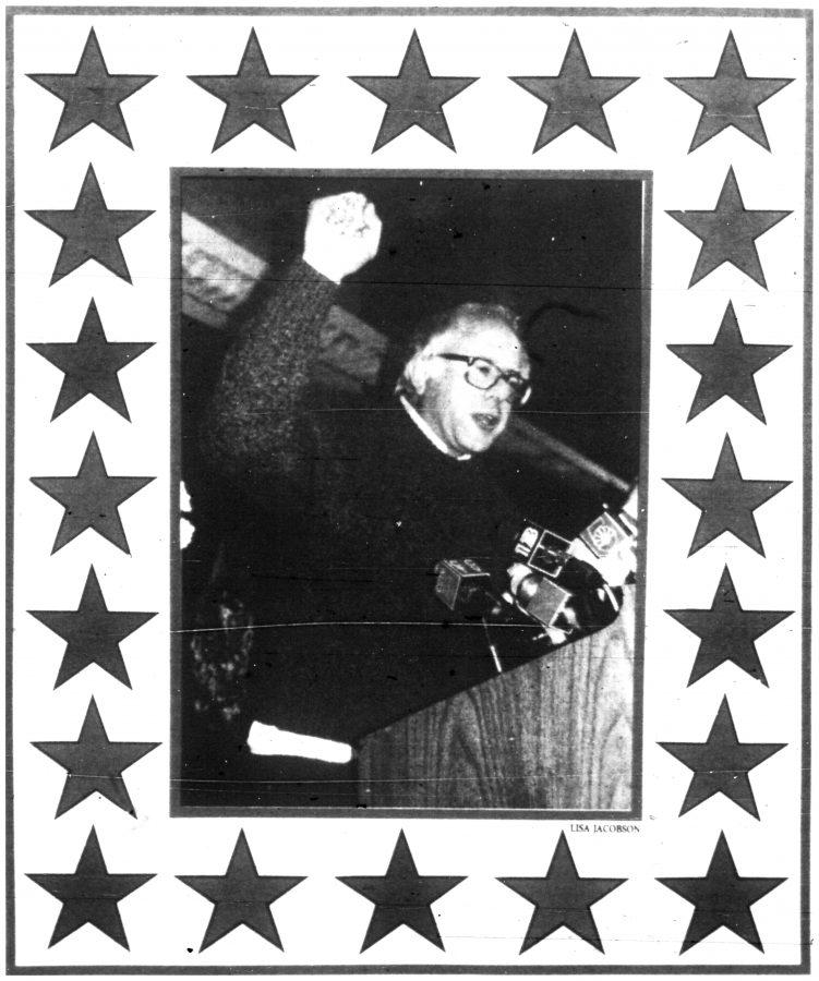 Bernie Sanders, after winning his first election for the U.S. House of Representatives. Photo by Lisa Jacobson, published in the Nov. 8, 1990 issue of the Cynic.