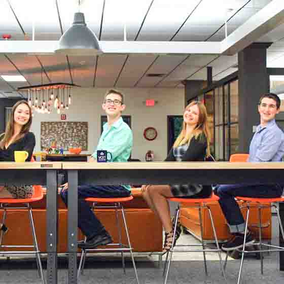 From left to right: John Tyner, Shoko Plambeck, Peter Silverman, Natalia Korpanty and Max Robbins of Beacon VT. The startup helps college students find career-related jobs. 

 Photo Courtesy of Liz Trombino 