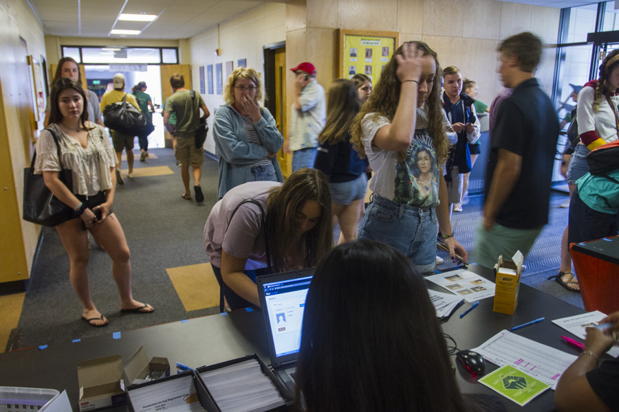 Students check in to their dorms on move-in day