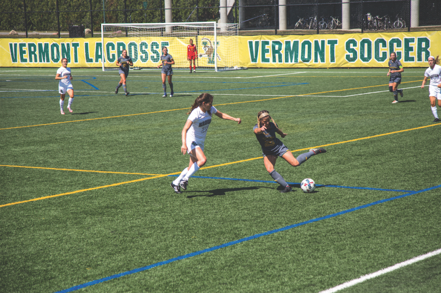 Sophomore Bridgette King fakes out a Brown player Sept. 2. The Catamounts beat out the Bears 2-1 in overtime.