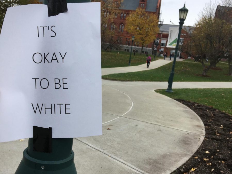 Its okay to be white posters spotted around campus