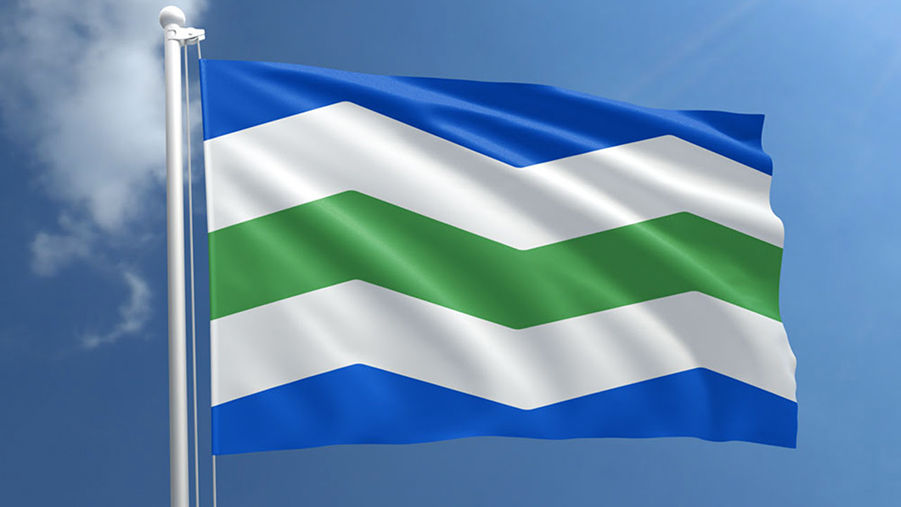 The new City of Burlington flag as designed by local middle schoolers Owen and Lucas Marchessault. The flag represent Vermont’s sky, snowy mountains, the Green Mountain State itself and the breakwater and local beauty of Lake Champlain.