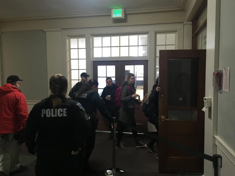 No Names for Justice protesters walk into the executive offices in the Waterman building to meet with University President Tom Sullivan Feb. 26.