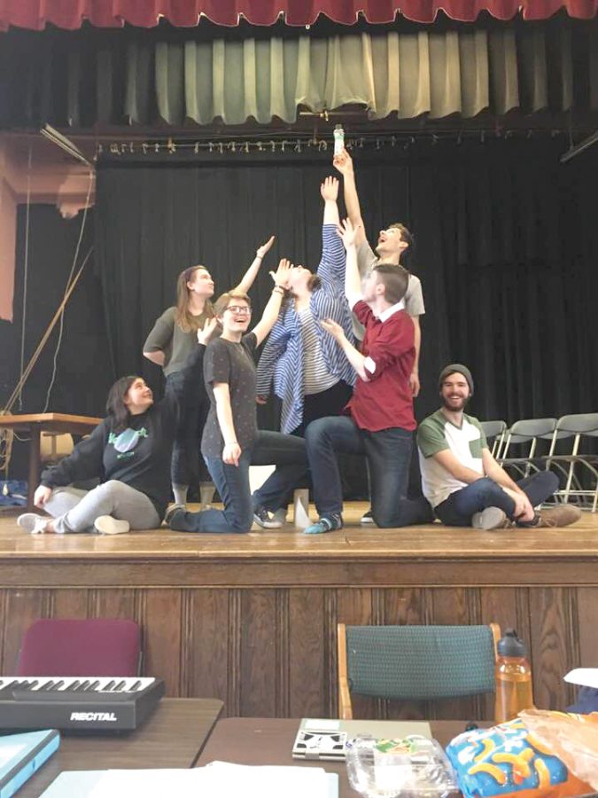 The cast of the UPlayer’s production of “The 25th Annual Putnam County Spelling Bee,” strike a pose in rehearsal at the end of the opening number. There will be two matinees of the show at 2 p.m. April 14 and 15, with one evening performance at 7 p.m. April 14. 