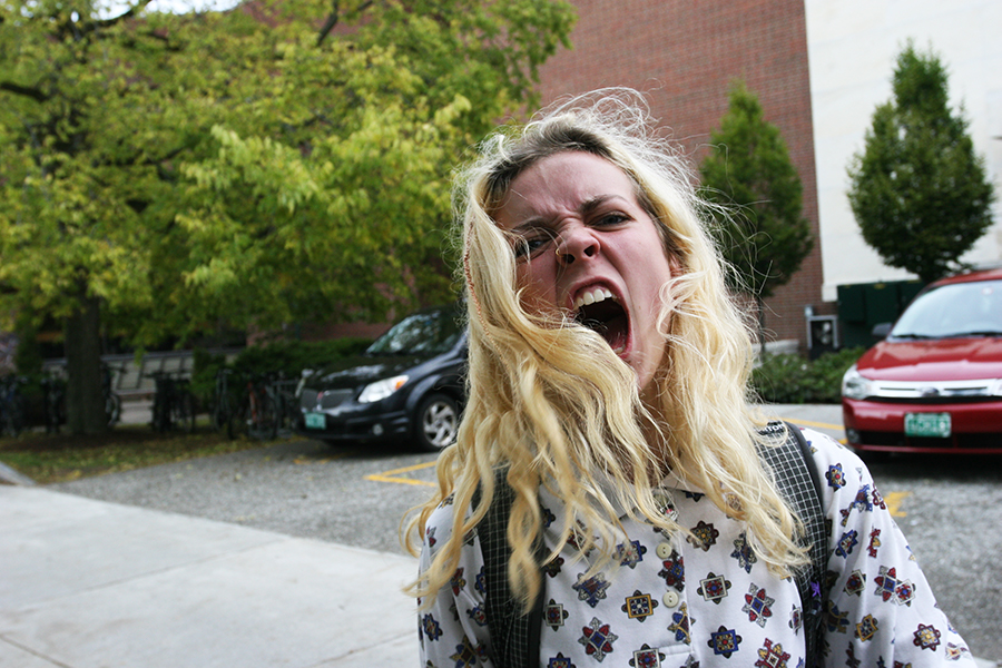 Ella Guinan yells “fuck Kavanaugh,” while marching through Central campus following the rally on the Andrew Harris Green.