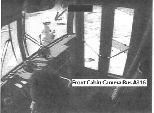 The victim, Susan Shaffer, seen on the bus surveillance camera just before the accident. 