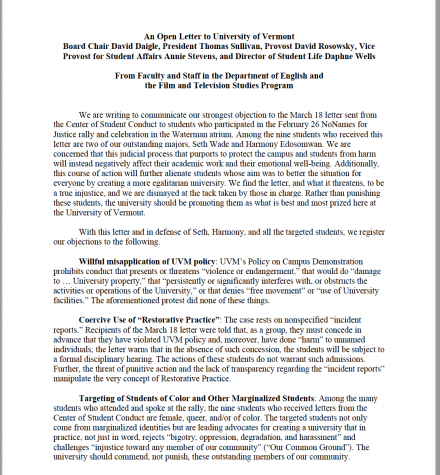 UVM professors back student activists against conduct process