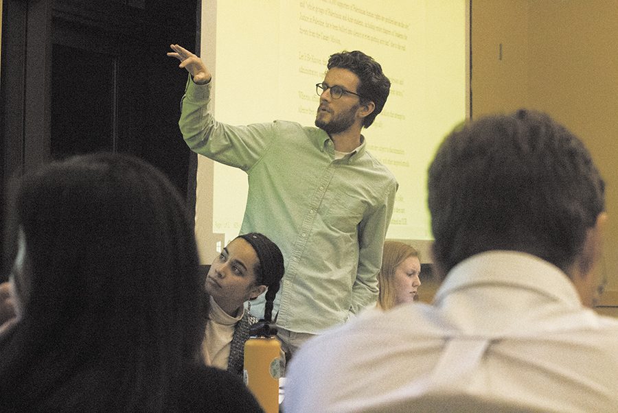 With SGA senate elections coming up April 9 and 10, SGA President Ethan Foley, a junior, makes a speech at the SGA meeting April 2. The election is contested for the first time in two years with 49 candidates vying for 39 seats. 