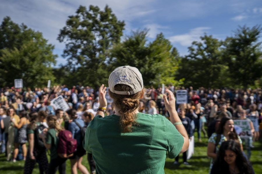 Hundreds of UVM students walk out of class to protest climate inaction