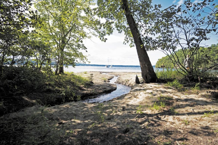A small stream leads to a cove at the Niquette Bay State Park in Colchester, VT. The park offers sweeping views of Lake Champlain from its cliffs and a number of trails to explore.