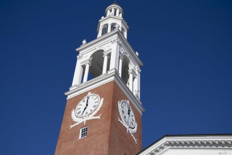 The clocktower of the Ira Allen Chapel stands in front of a background of cloudless sky, Oct. 5. The clock currently does not keep the correct time because of mechanical issues.
