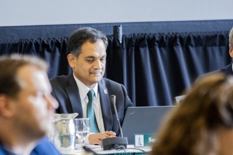 President Suresh Garimella sits during the board of trustees meeting, Oct. 25, 2019.