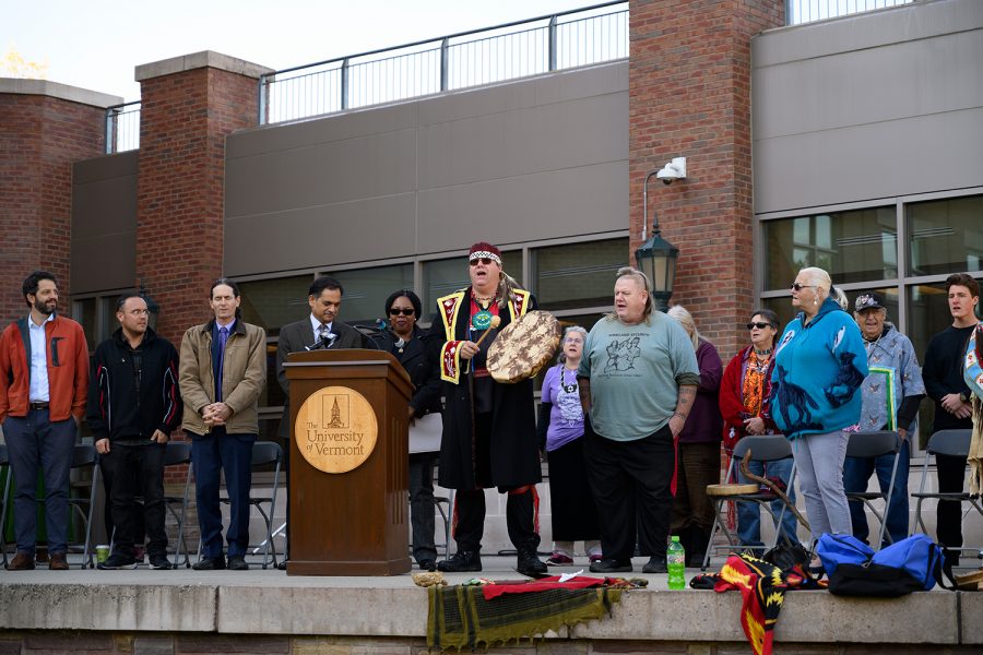 Members of the Abenaki Tribe and Burlington community participate in Indigenous People’s Day celebrations, Oct. 15. Two Abenaki Chiefs, Chief Don Stevens and Chief Roger Longtoe Sheehan, as well as Lt. Governor David Zuckerman and President Suresh Garimella, were present at the event.
