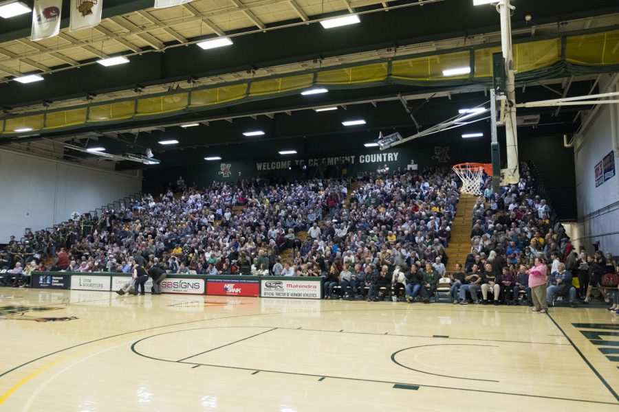 Fans fill the bleachers of Patrick Gym to watch the men’s basketball team play against Brown University in Oct. 2019.