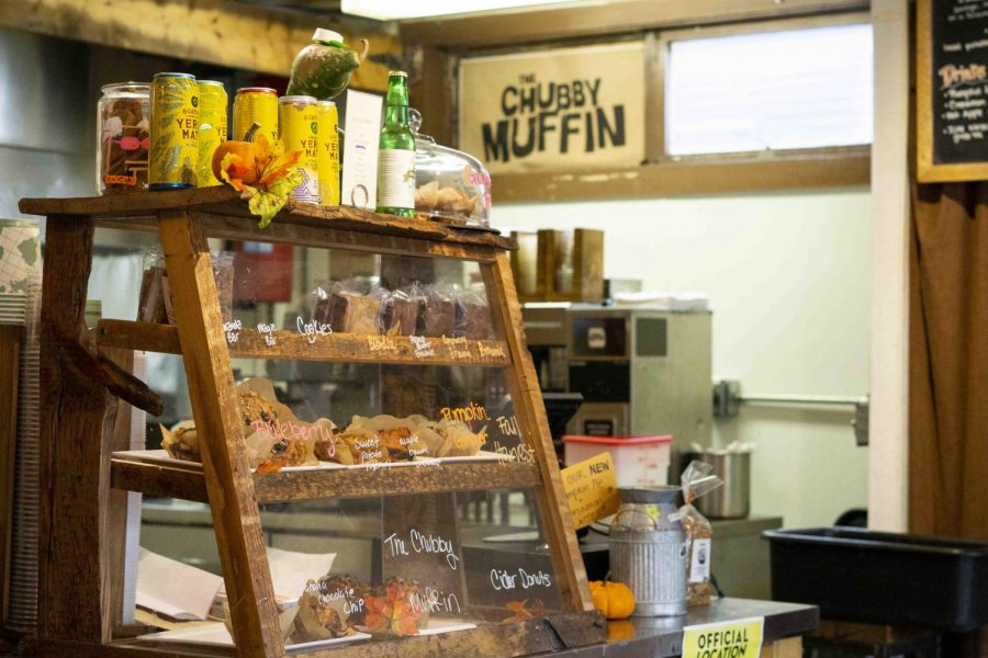  A case of baked goods and Yerba Mate sits on a counter in the restaurant. In addition to sandwiches, the Chubby Muffin also sells muffins and scones.