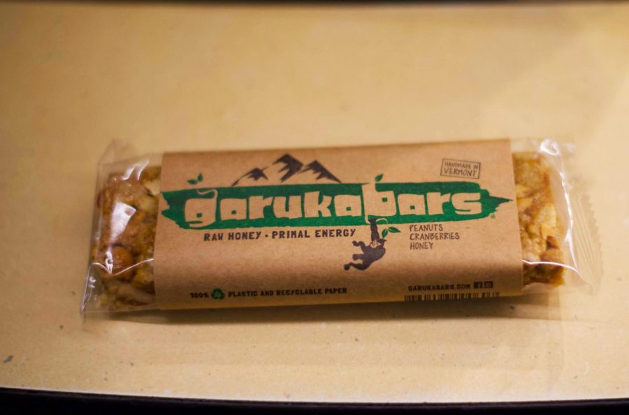 A Garuka Bar rests on a table, Nov. 22. Garuka Bars are sold in numerous locations on campus, including Henderson’s cafe and the Cyber Café.