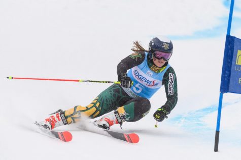 Former student Paula Moltzan skis for UVM during her 2019 season. Moltzan has been on the U.S. Ski team since 2012.
