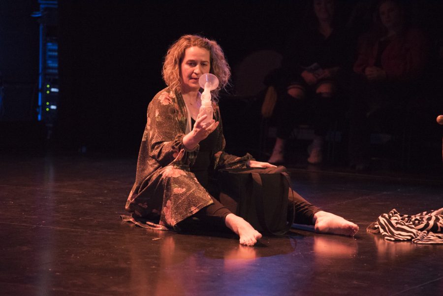 Lecturer Julie Peoples-Clark performed a dance that expressed her experience as a mother at the UVM Dance Faculty Showcase Feb. 13 at the Flynn Space.