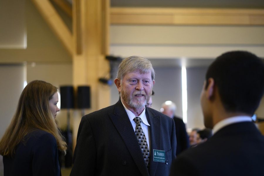 Richard Galbraith, UVM vice president of research, stands before a board of trustees meeting, Jan. 31. Galbraith will continue his work at the UVM Cancer Center. 