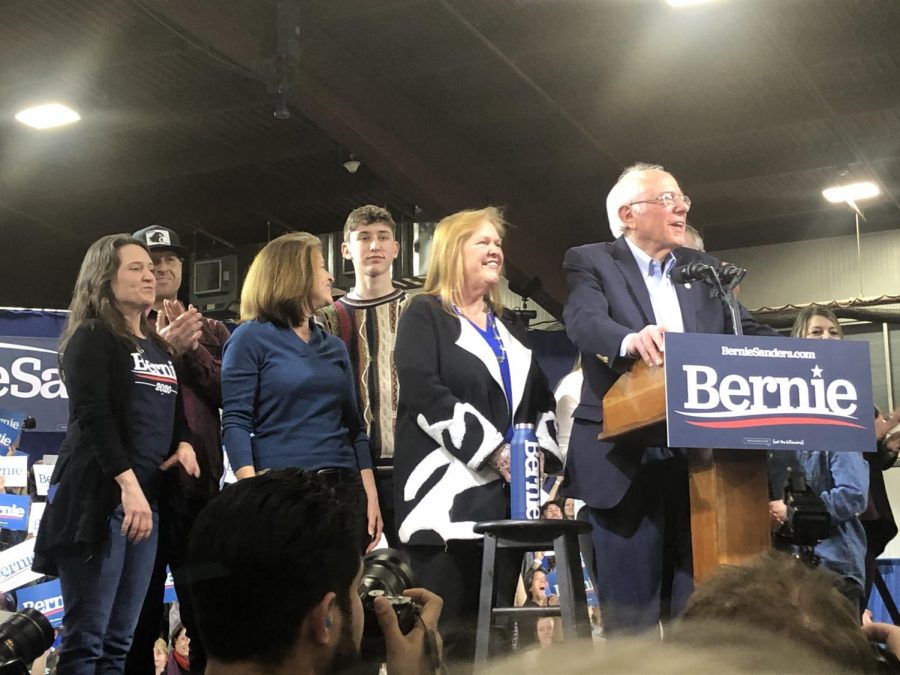 Senator Bernie Sanders and various guests take the stage.