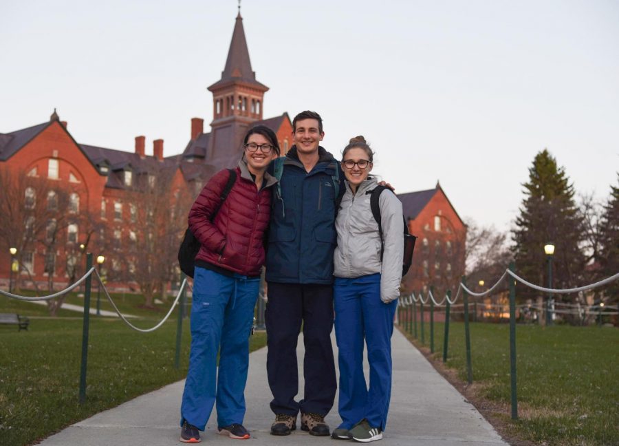 (Left to Right) Nurses Emily Vansteenbergen, Luke dUrso and Carly dUrso return from a 12 hour shift at the UVM Medical Center where they typically work for three months at a time. However, due to the pandemic, they have had to stay in Vermont longer than usual. 
