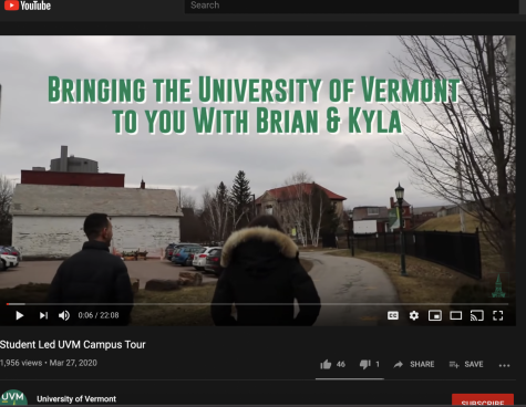 Two Advocat tour guides give a virtual tour to prospective students. UVM's campus remains closed except for essential operations due to the COVID-19 pandemic.