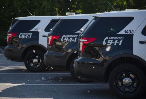 Police cars parked in the Burlington Police parking lot on June 18.