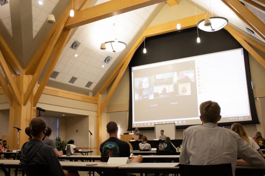 SGA council members socially distance in their first in person meeting of the year, Sept. 8. 