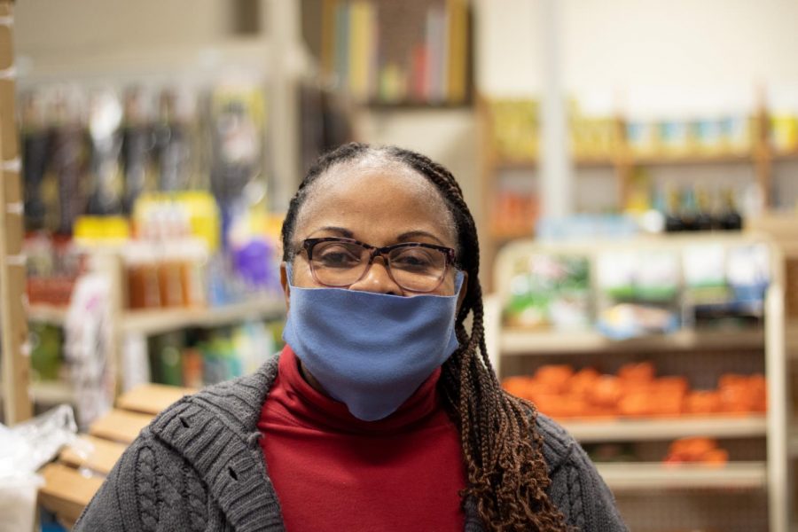 Patience Bannerman, the owner of the market, seen inside her store. 
