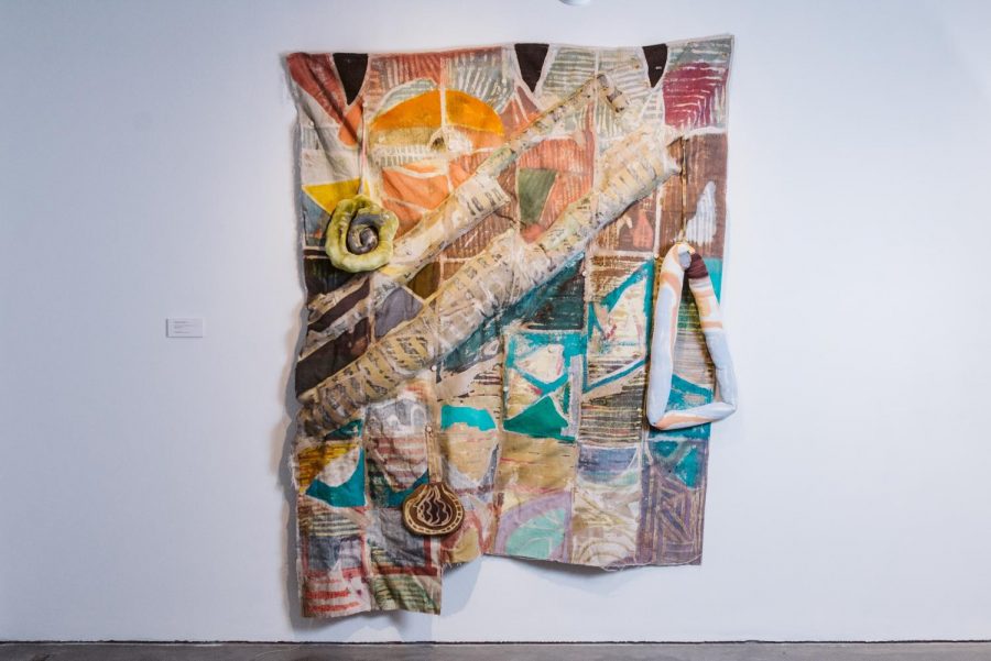 Meg Lipke, Ground for Body, 2019, 72x60x5, Fabric dye, acrylic, beeswax on canvas, and polyester fill, Photo by Sam Simon