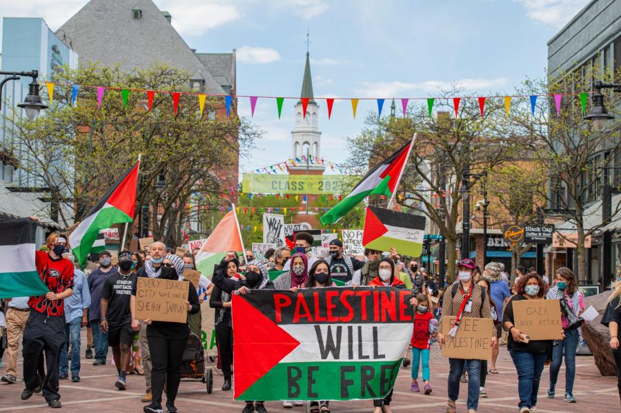 Protestors marched down Church street on their way to City Hall to protest Israel’s treatment of Palestine May 15.