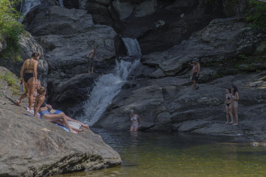 Families and friends swim at Bolton Potholes Aug. 27.