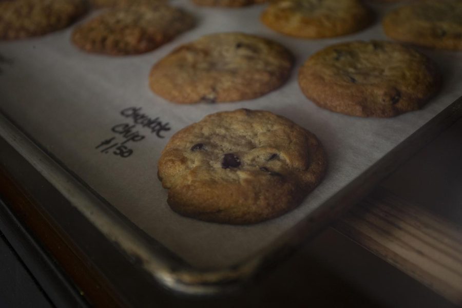 Chocolate chip cookies on display at the counter of Nunyuns Bakery Nov. 17.