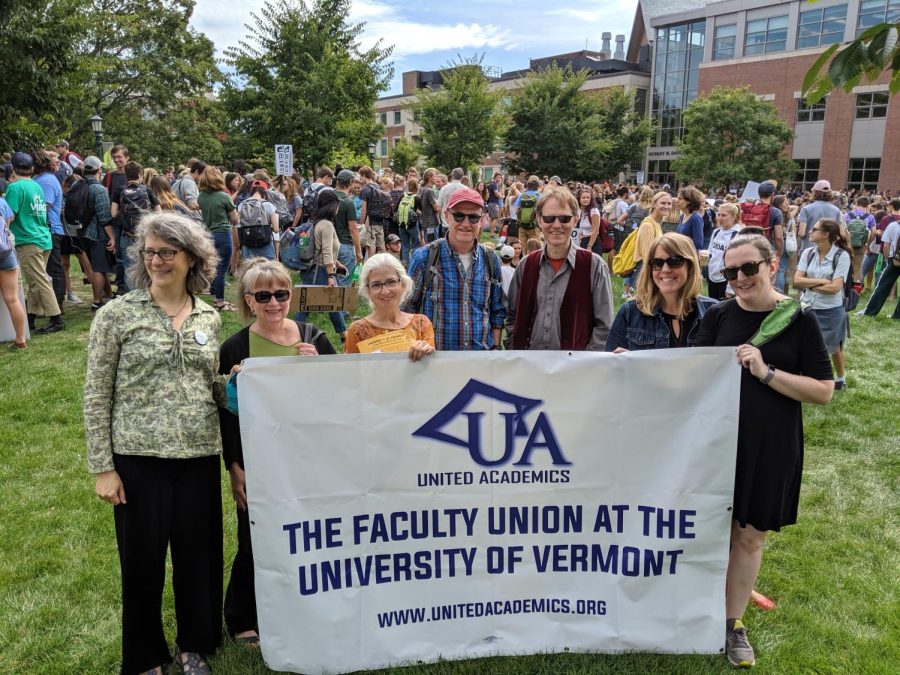 Members of the faculty union, United Academics, pose for a photo at the 2019 Climate March.
