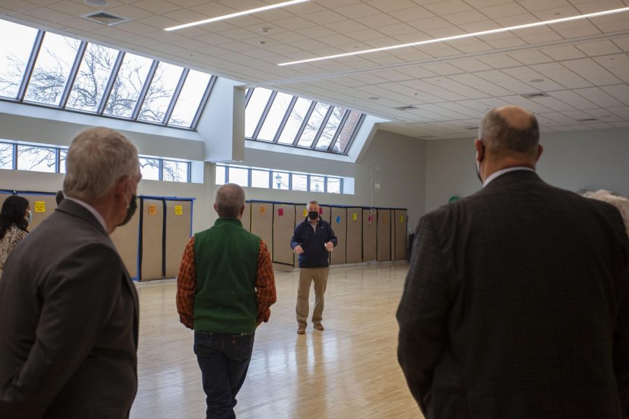 The Board of Trustees toured the Patrick Gymnasium on Feb. 4. The tour showcased the progress of construction of the Multi-Athletic Center and newly finished bike room and group fitness rooms.
