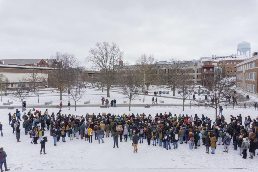 Hundreds of students gathered in the protest, Feb. 18.