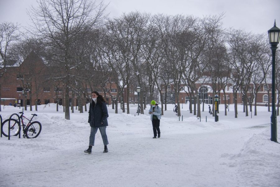 Students walk on Central campus during last week's snow storm.