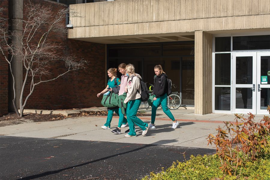 Nursing students on their way home after a lab in the Given medical building Feb. 25. 