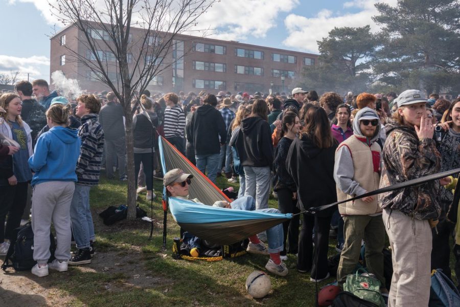 Students gather on the Redstone green for 4/20 festivities April 20.