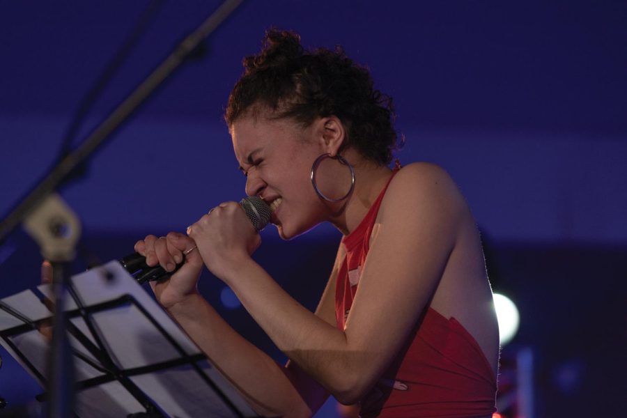 McAuley Kart singer Kaia Jefferson, a sophomore, sings during their set April 1.