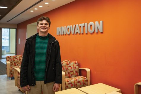 Sophomore Mason Paterson in Innovation Hall April 20. 