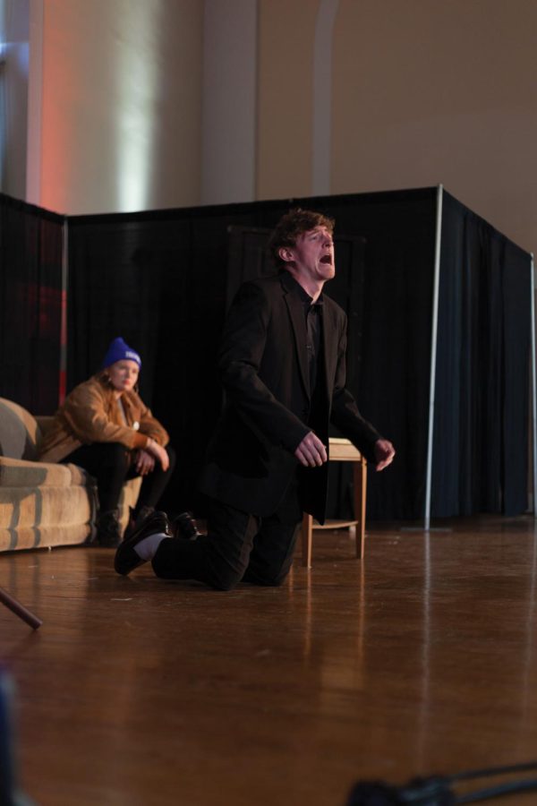 Sophomore Daniel Kelley performs in “The Unamerican” by Zoe Schemm, a senior.