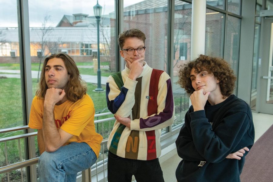 Psychedelic Science club co-president Micah Bernat, a sophomore, president Henry Schaer, a senior, and co-president Zach Grinspoon, a sophomore (left to right) pose before a club meeting April 14.