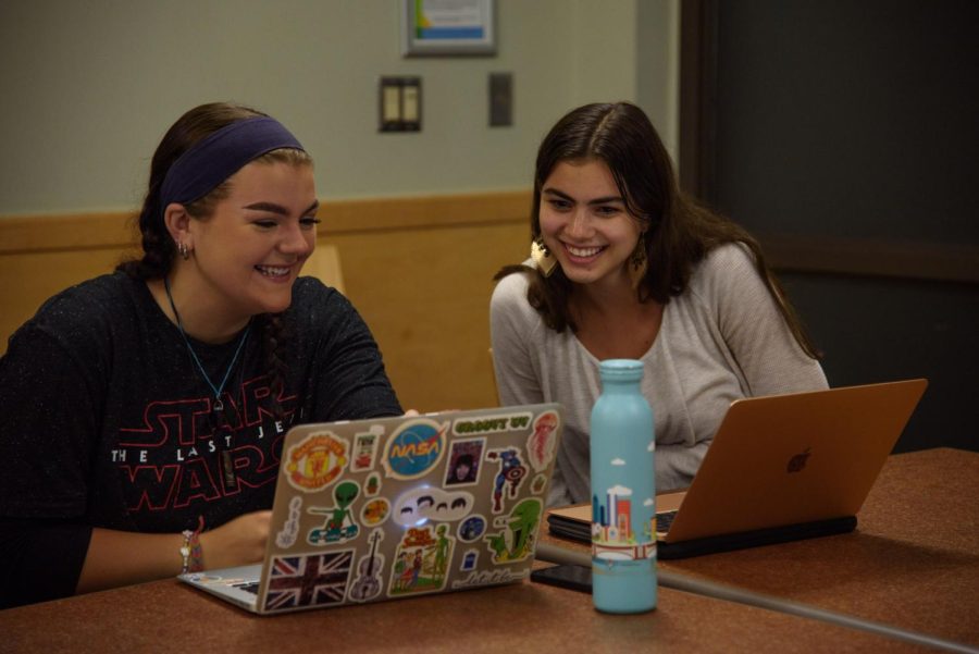 Juniors Lily Edge and Sierra Sabec during the clubs weekly meeting in the Rosa Parks Room Sept 15.