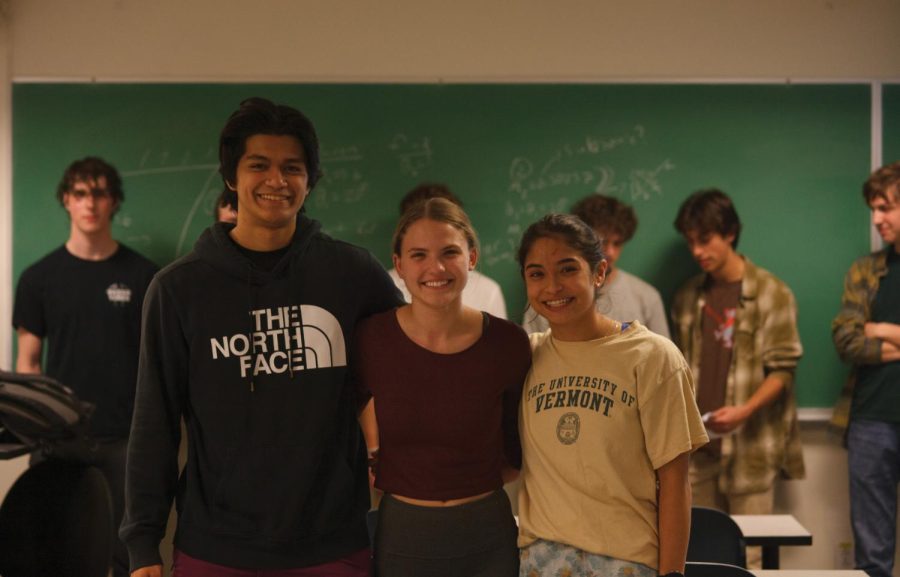 _(left to right) Officer Gabe Frigo, President Mollie Clyde and Treasurer Sophie Gessman, a junior, Oct. 26. Frigo and Clyde will be graduating this spring, leaving younger club members to take over leadership of the American Institute of Aeronautics and Astronautics club. 