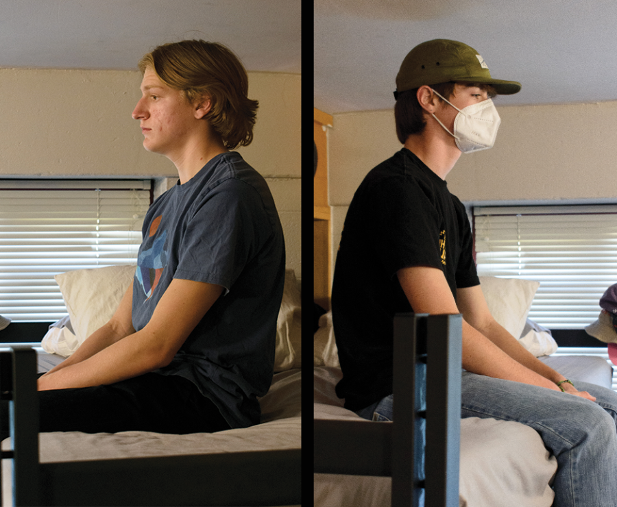 Photo Illustration: First-years Ethan Wolfe and Thomas Didier demonstrate the difficulty of adjusting one’s routine when a roommate tests positive for COVID-19.