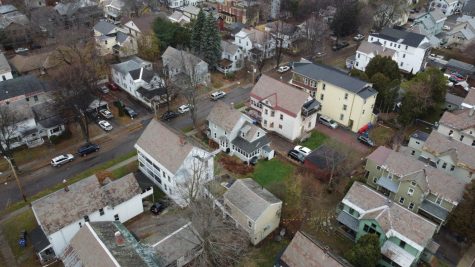 The Old North End as seen from a drone Nov. 27. There is a housing crisis in Burlington, specifically due to high numbers of students searching for off-campus rentals after fulfilling their two-year on-campus residency requirement. 