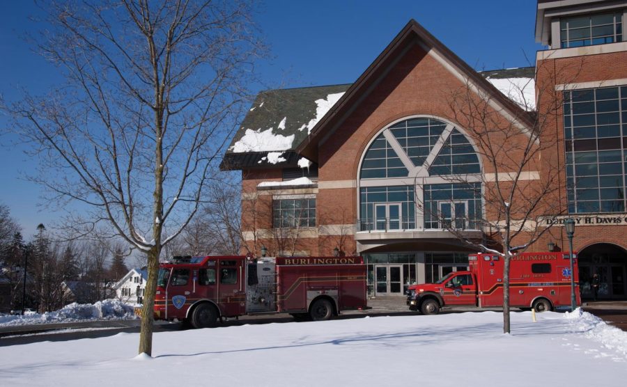 A+fire+truck+and+ambulance+outside+the+Davis+Center+Jan.+27.+The+Burlington+Fire+Department+and+UVM+Rescue+will+respond+to+any+medical+calls+on+campus.+