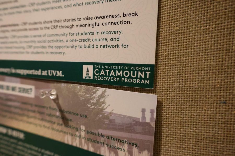 A poster promoting The Catamount Recovery Program in the Davis Center April 23.