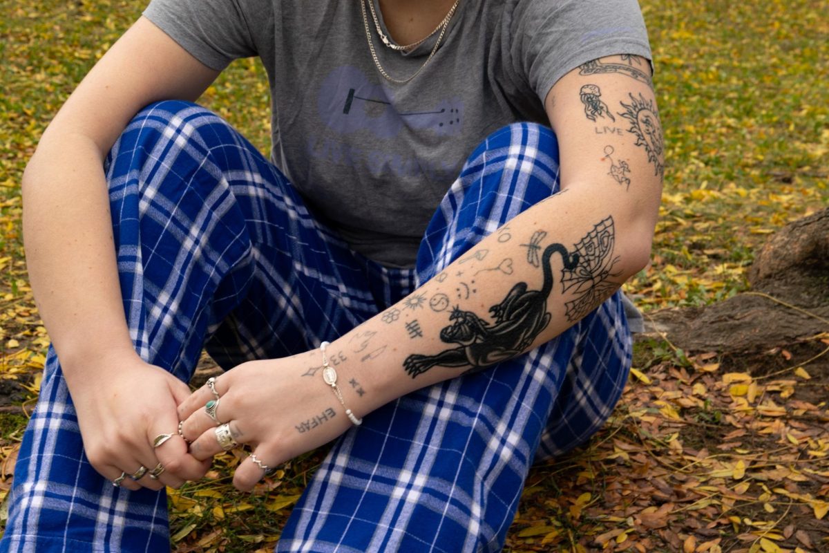 Sophomore Rory Salzano’s sleeve of self-done stick-and-pokes.